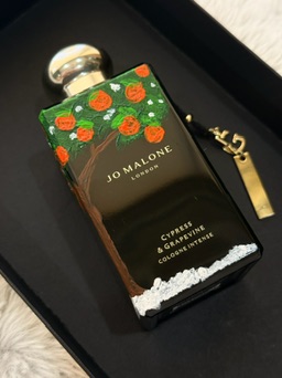 Hand-painted Jo Malone Cypress & Grapevine bottle in black box