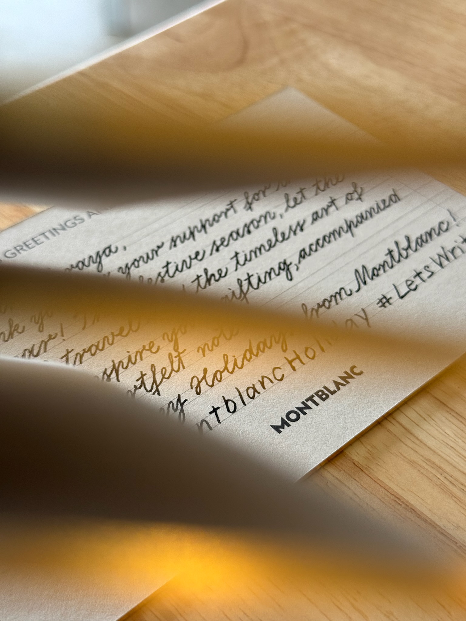 Montblanc holiday greeting card with handwritten calligraphy message